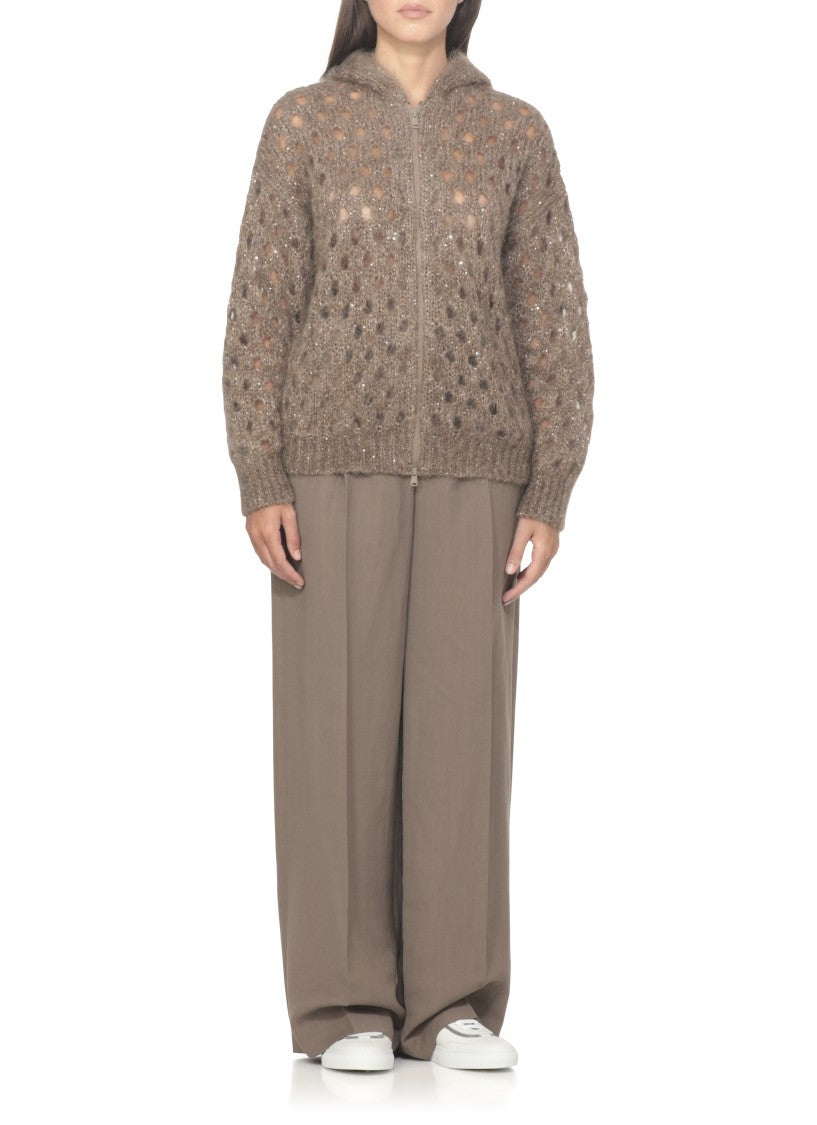Brunello Cucinelli Hooded Mohair Cardigan With Paillettes