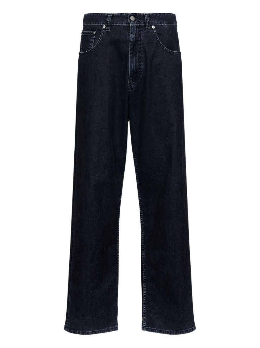Mm6 By Maison Margiela Wide Leg Black Denim Jeans With Classic Five-Pocket Design