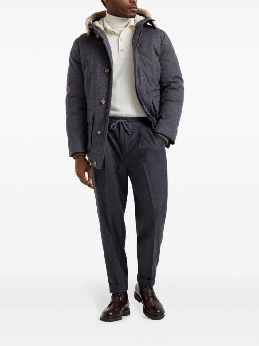 Brunello Cucinelli Classic Grey Parka With Faux Fur-Lined Hood