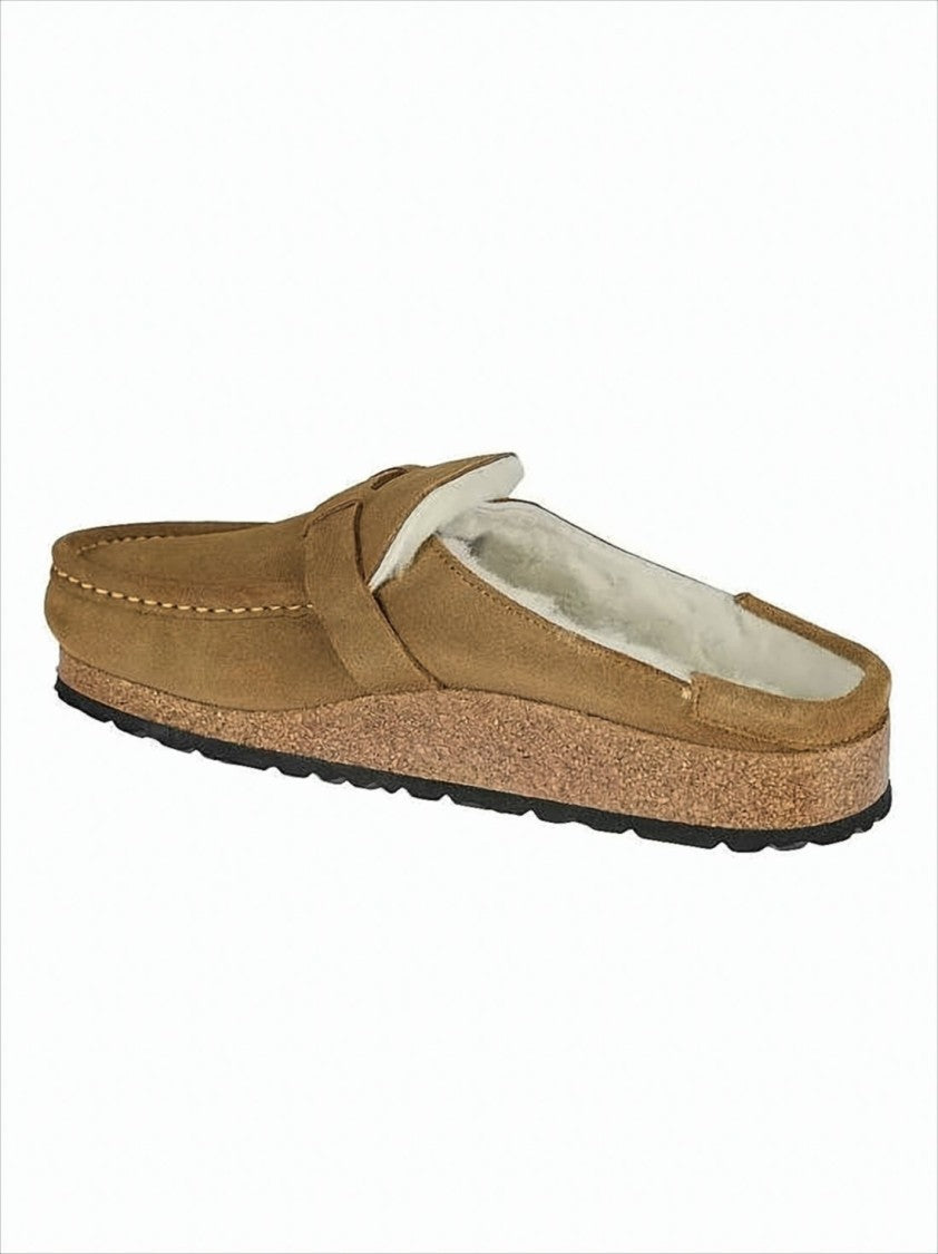 Birkenstock Brown Suede Mule With Silver Buckle