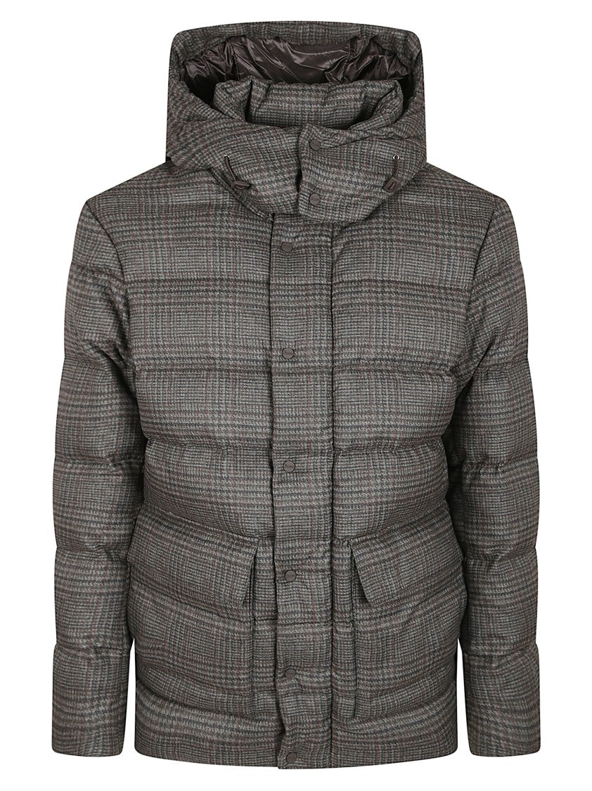 Herno Padded Checkered Down Jacket With High Collar And Flap Pockets