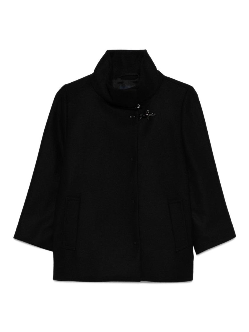 Fay Tailored Wool Blend Giacconi With Asymmetrical Closure