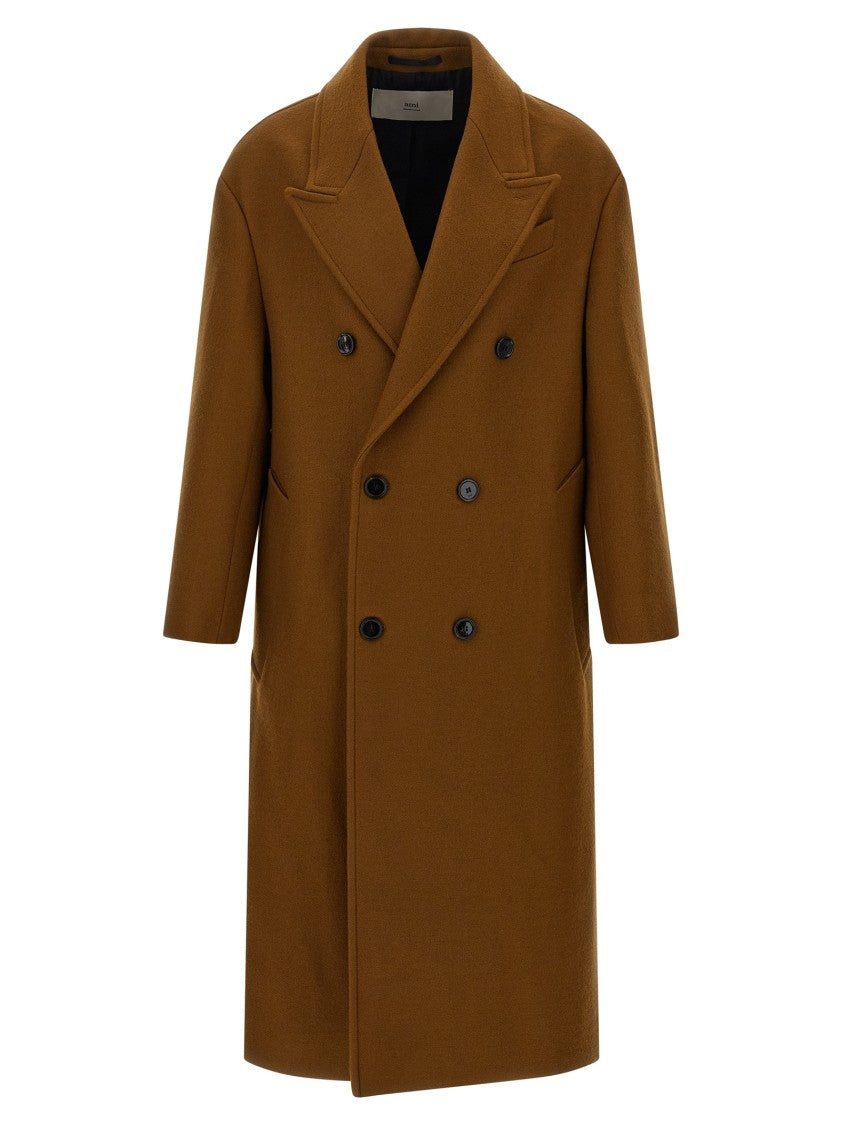 Ami Double-Breasted Virgin Wool Coat With Peak Lapels