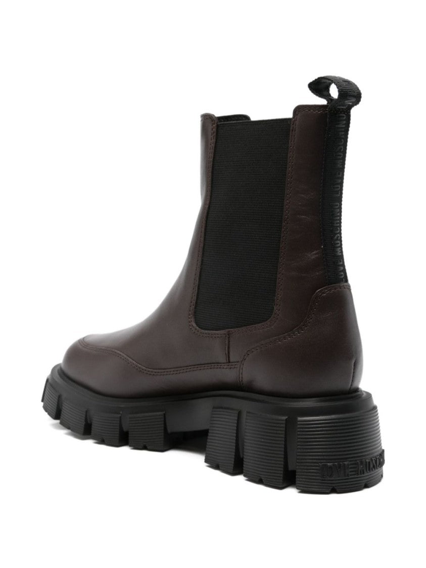 Love Moschino Brown Leather Ankle Boots