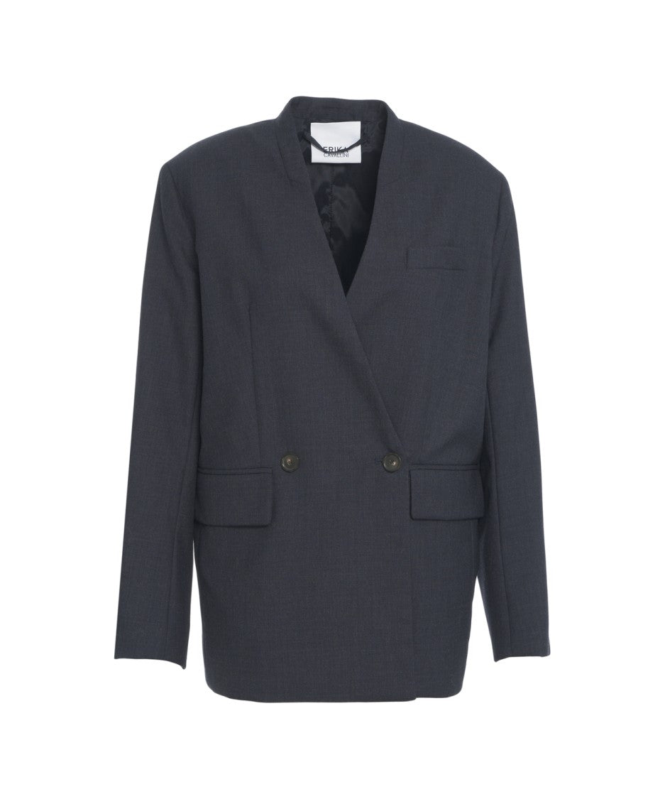 Erika Cavallini Double-Breasted Wide Silhouette Blazer With V-Neck Design