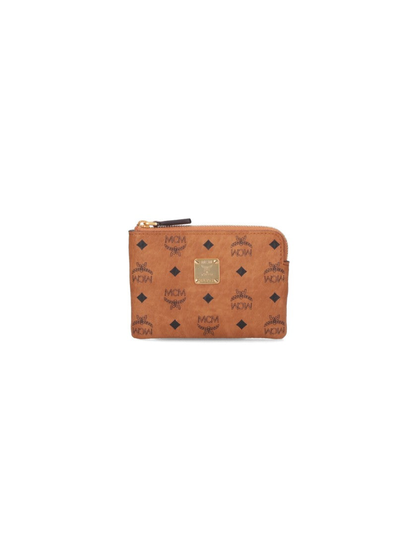 Mcm Textured Brown Leather Zip Wallet