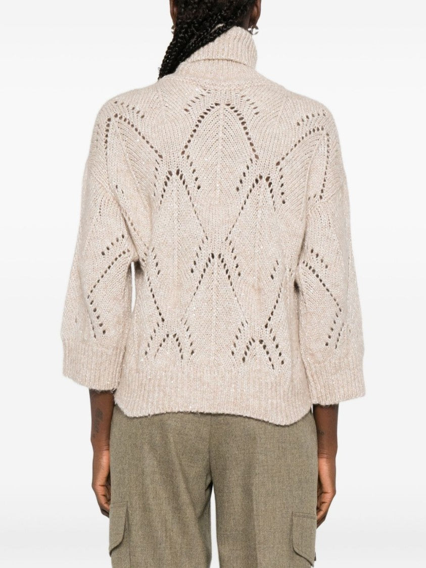 Peserico Textured Open-Knit Sweater With High Turtleneck