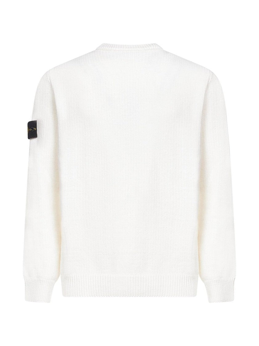 Stone Island Classic White Sweater With Timeless Round Neckline