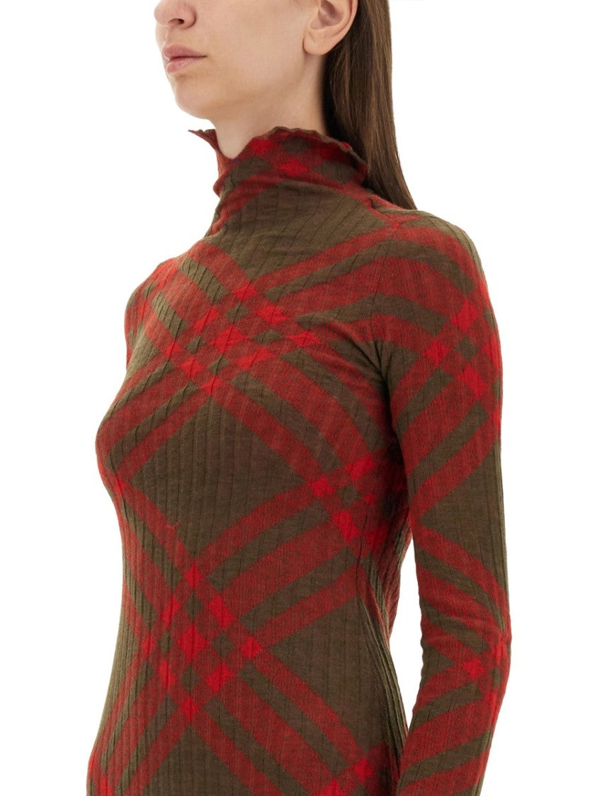 Burberry Plaid Wool Blend Midi Dress