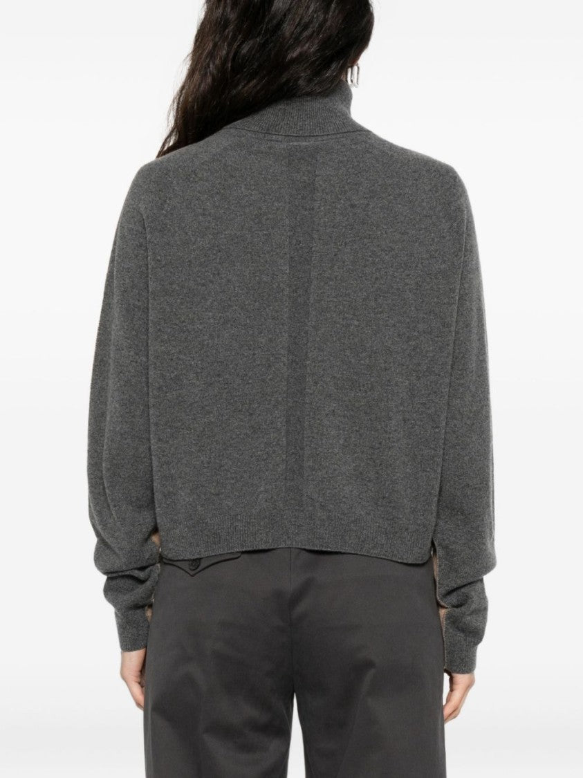 Semi Couture Bi-Color High Collar Knit Sweater In Wool-Cashmere Blend