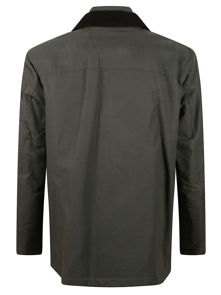Fay Green Double-Front Cotton Jacket With Velvet Collar And Iconic Accents