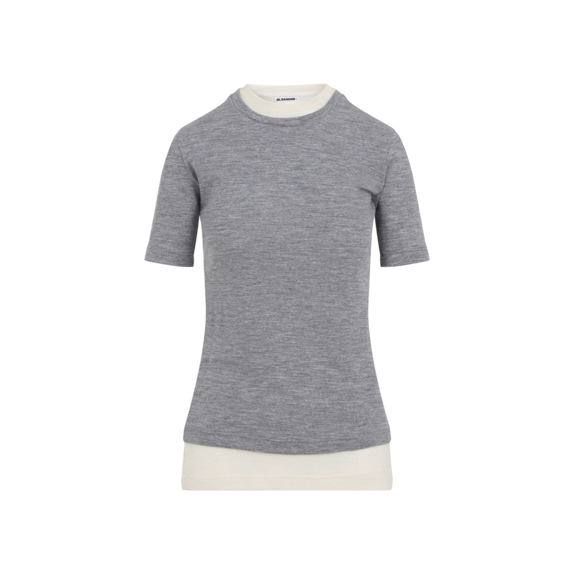 Jil Sander Heather Grey Knit Top With Off-White Accents