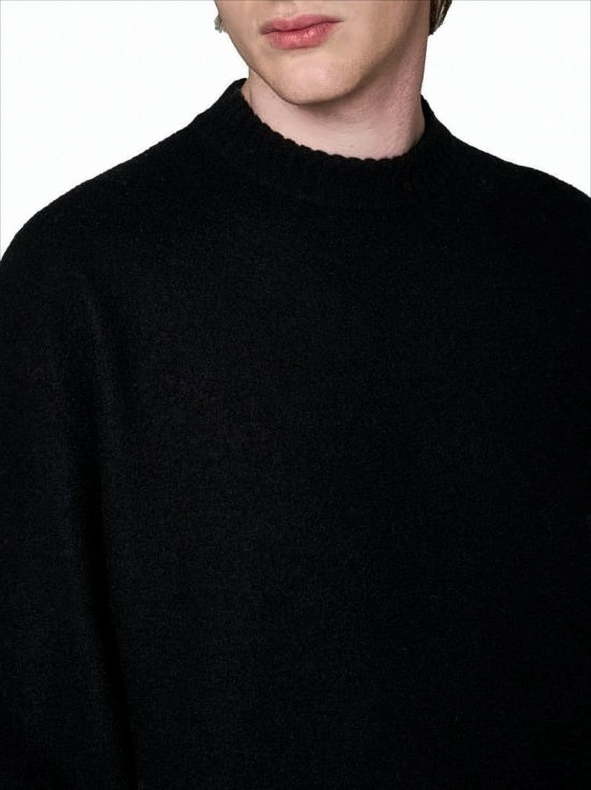 Jil Sander Relaxed Fit Black Wool Sweater With Ribbed Details
