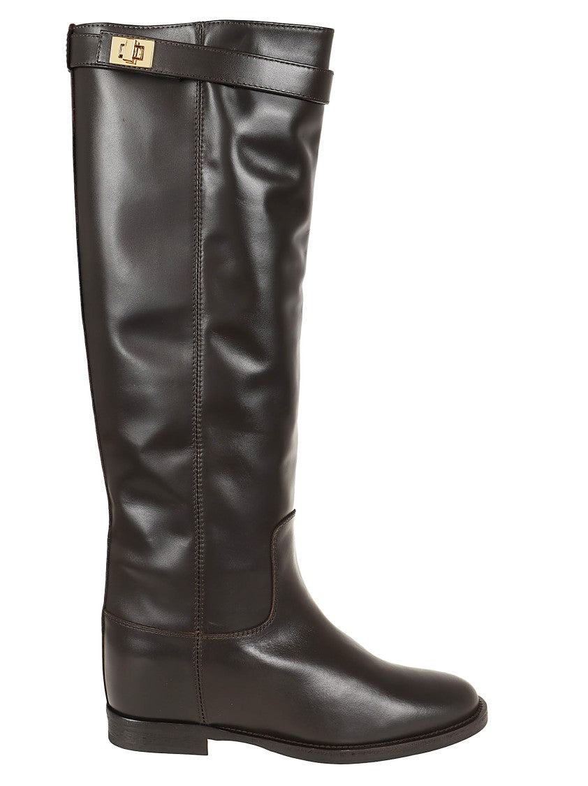 Via Roma 15 Leather Boots With Hook-And-Eye Strap