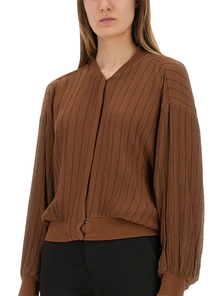 Alysi Textured Crinkled Silk Bomber Jacket