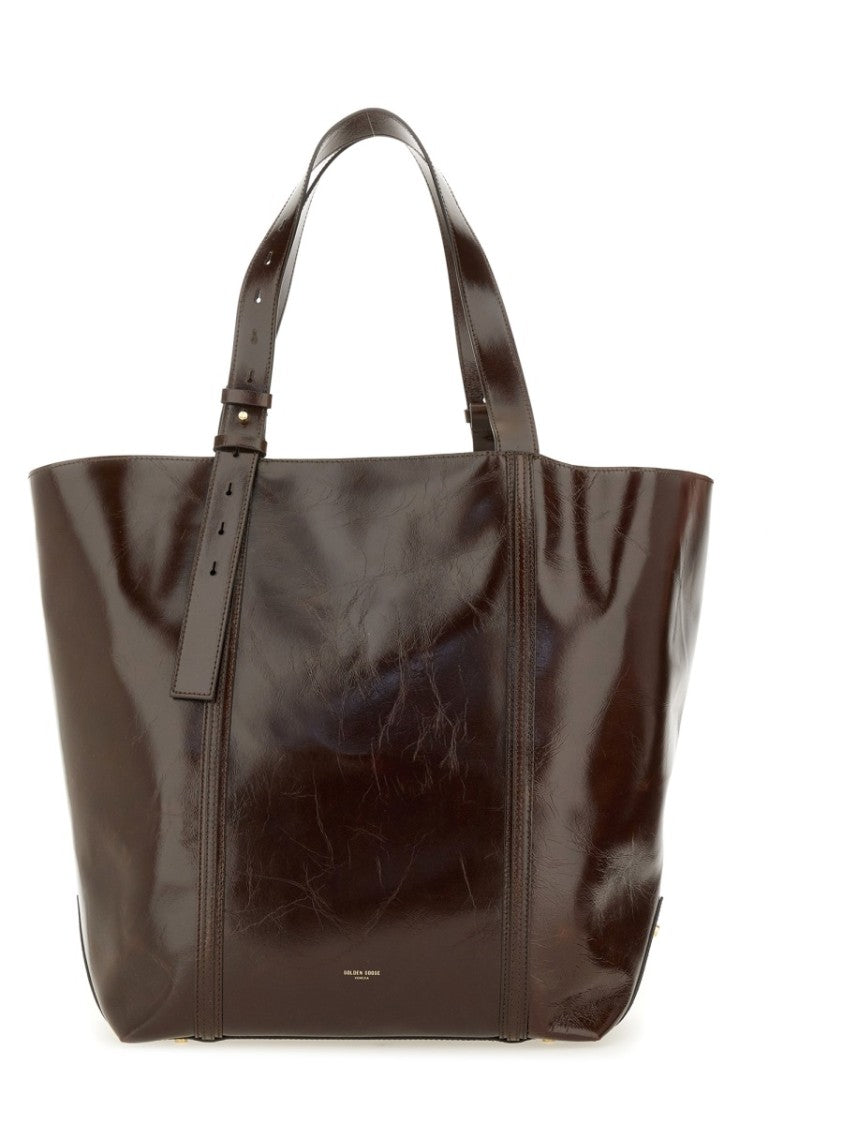 Golden Goose Dpp Large Dark Brown Leather Tote Bag With Adjustable Straps
