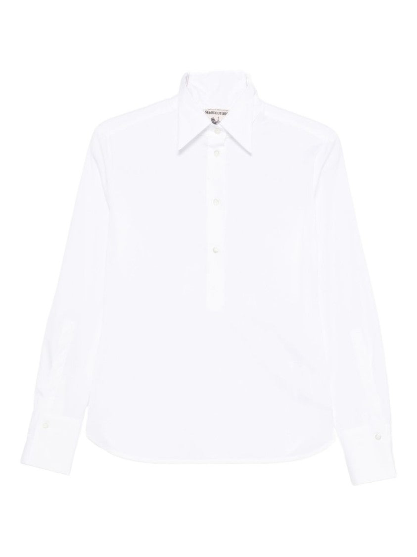 Semi Couture White Cotton Shirt With Button-Down Placket