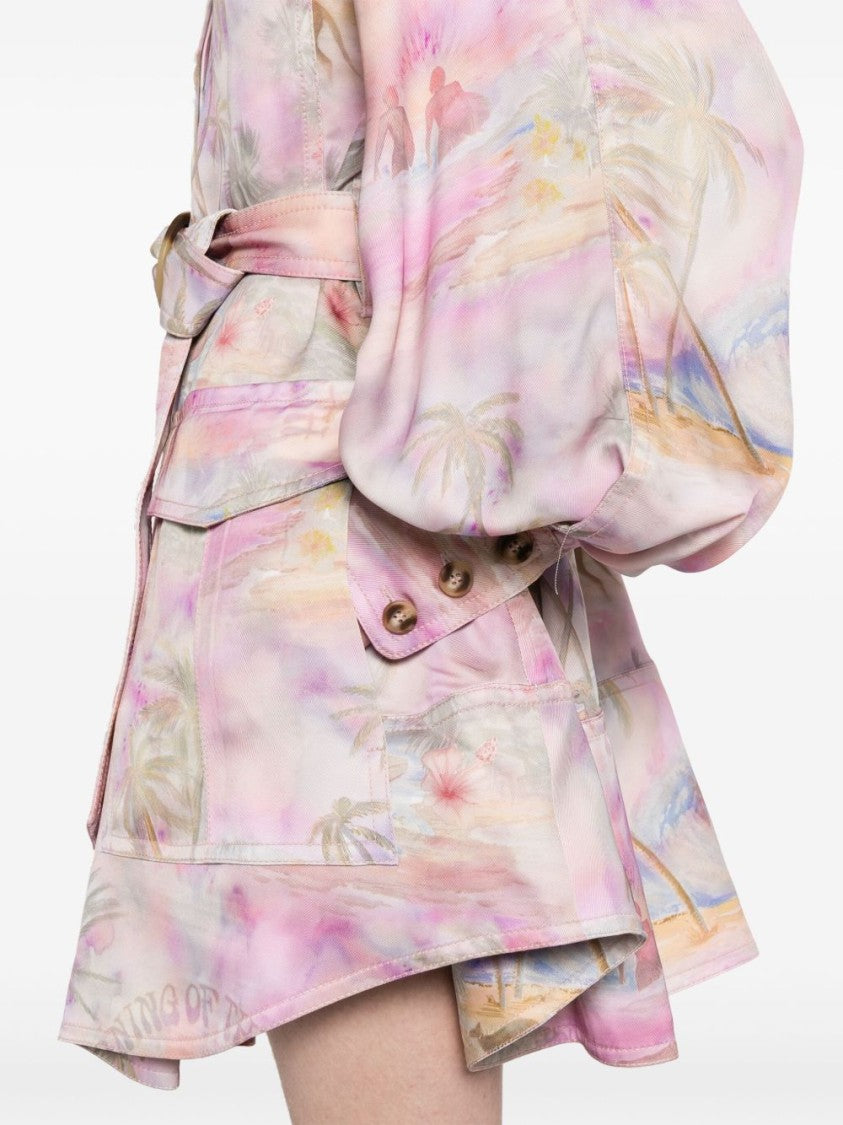Zimmermann Soft Flowy Mini Dress With Puffed Sleeves