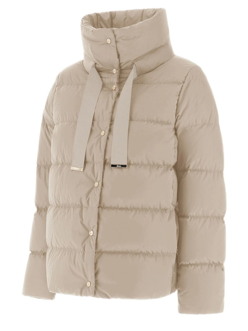 Herno Padded Beige Down Jacket With Drawstring Collar And Snap Button Closure