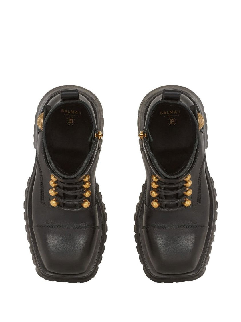 Balmain Ridged Leather Ankle Boots