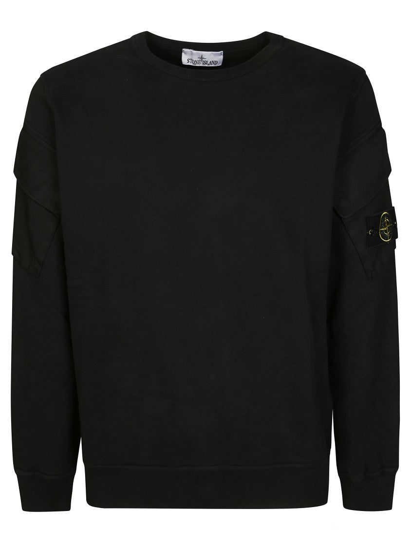 Stone Island Black Sweatshirt With Unique Shoulder Pockets