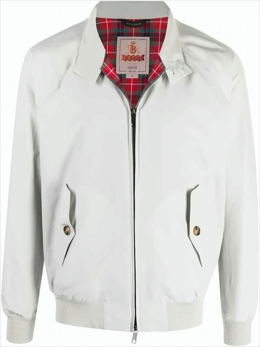 Baracuta Lightweight White Baracuta Jacket With Classic Design And Tartan Lining
