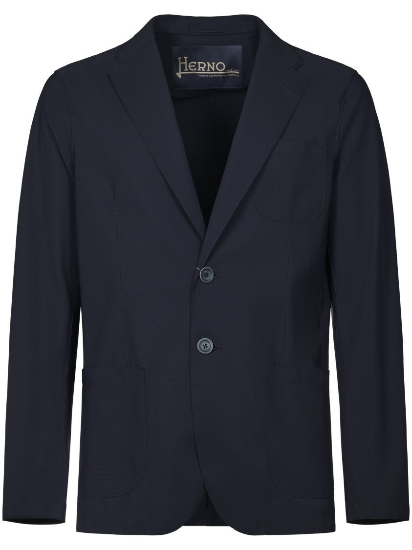 Herno Tailored Blue Blazer With Notch Lapel