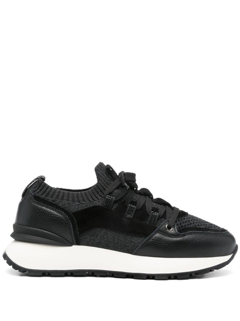 Doucal's Textured Black Trainers With Durable Rubber Sole