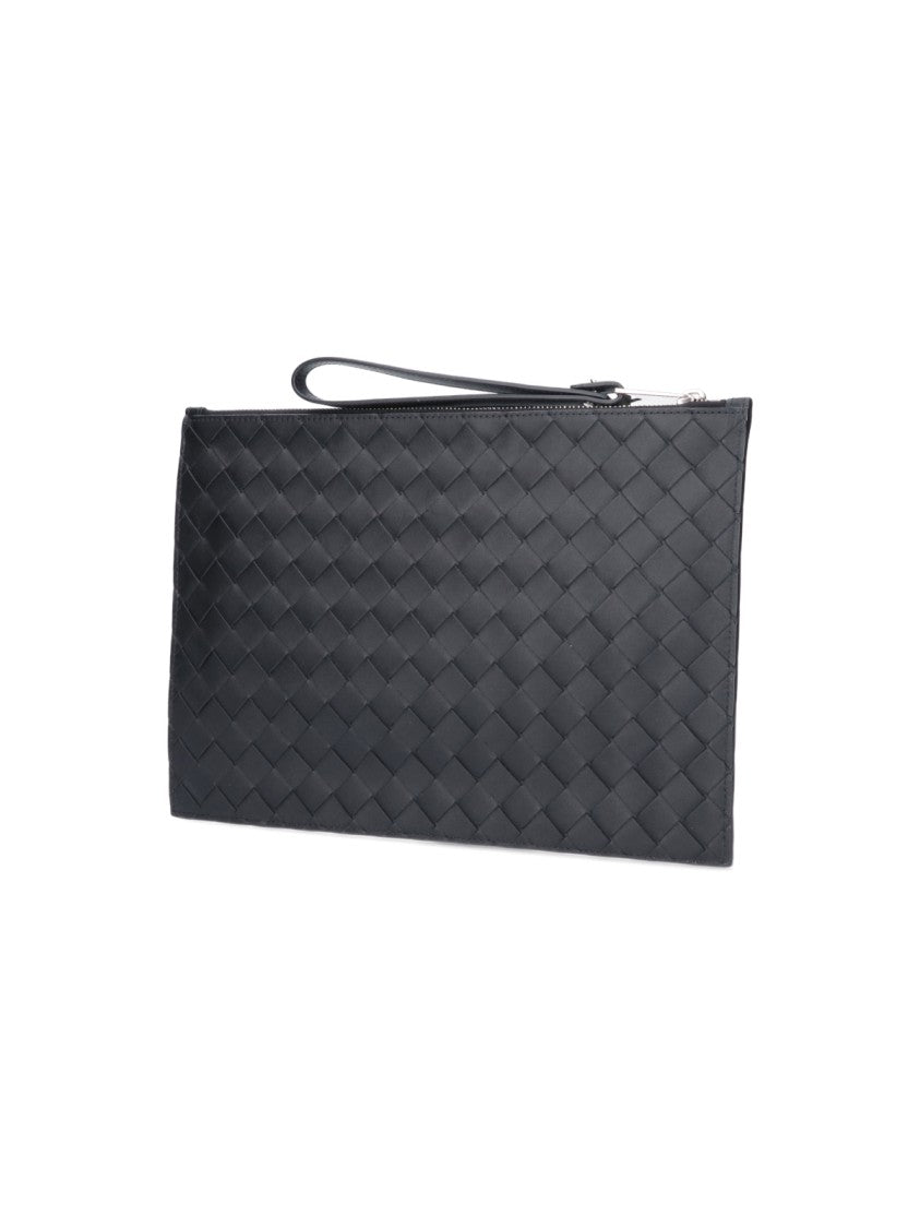 Bottega Veneta Pouch With Signature Woven Leather Design And Removable Wrist Strap