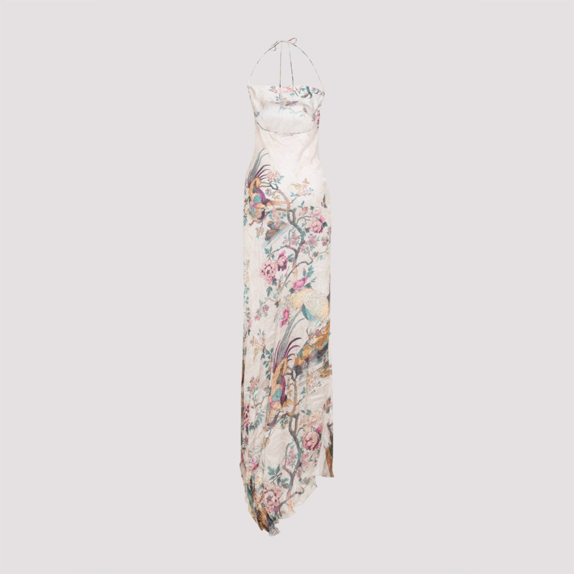 Roberto Cavalli Beige Silk Dress With Asymmetric Hem
