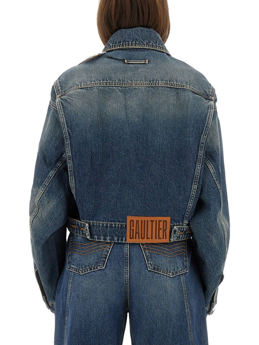 Jean Paul Gaultier Cropped Oversized Denim Jacket With Classic Collar