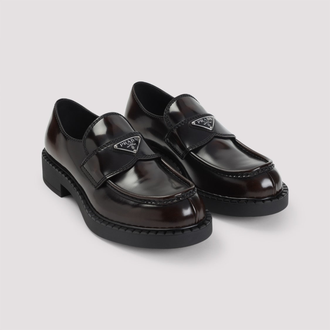Prada Brushed Leather Loafers With Tonal Stitching