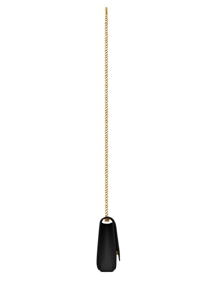 Saint Laurent Structured Black Calfskin Shoulder Bag With Metallic Logo