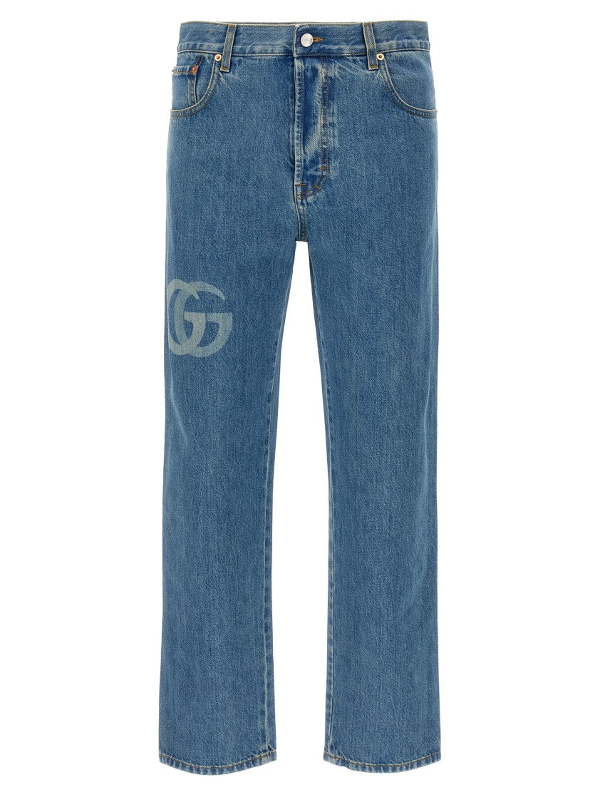 Gucci Cropped Slim Fit Denim Jeans With Laser-Etched Logo