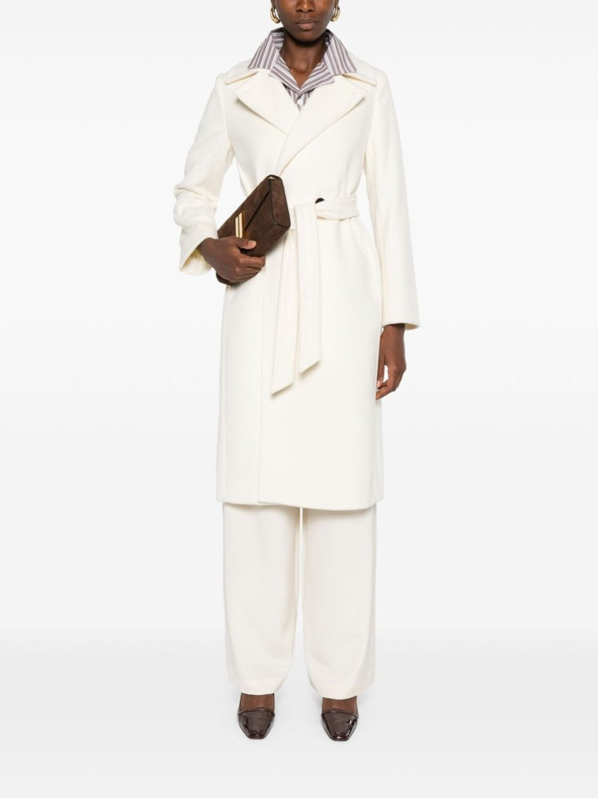 Max Mara White Belted Coat With Peak Lapels