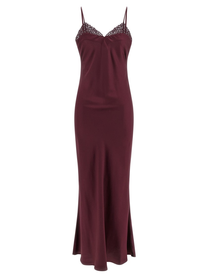 Twin-Set Satin Slip Dress With Lace Neckline