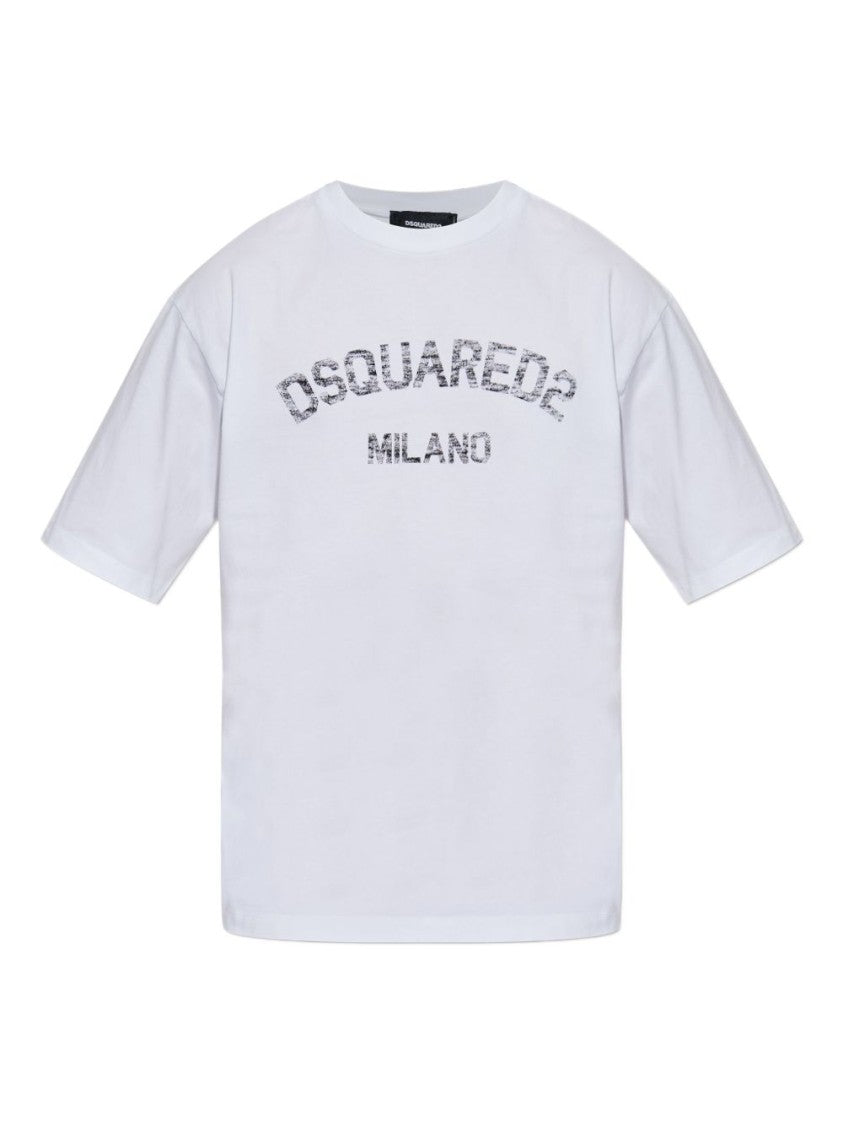 Dsquared2 White T-Shirt With Distressed Logo Print