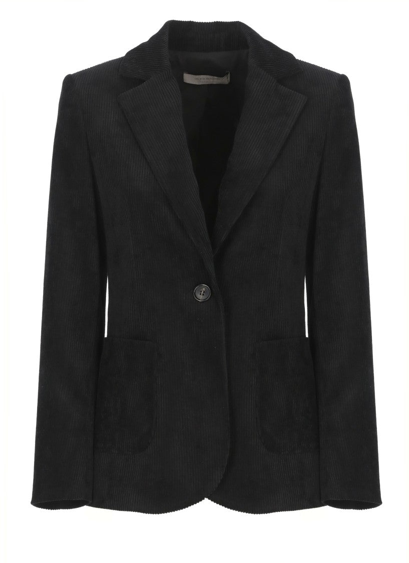D. Exterior Black Corduroy Blazer