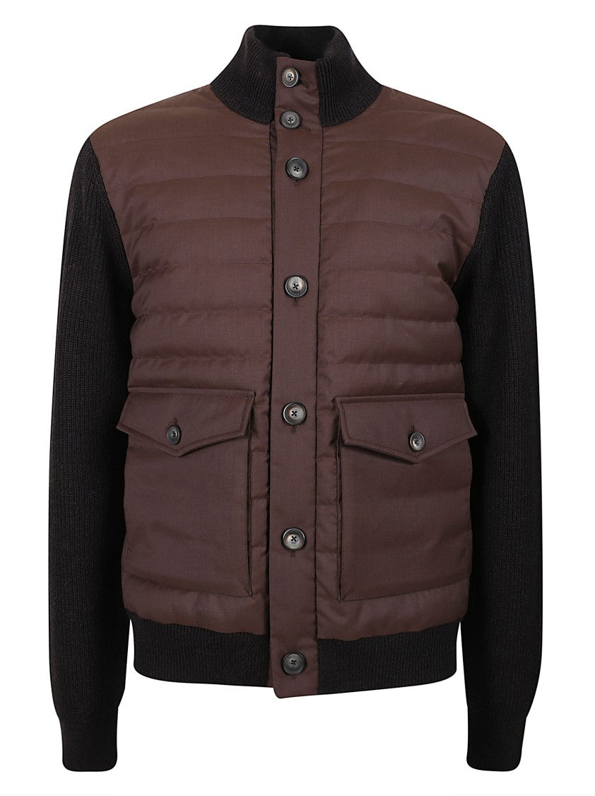 Herno Ribbed Knit And Quilted Bomber Jacket With High Collar
