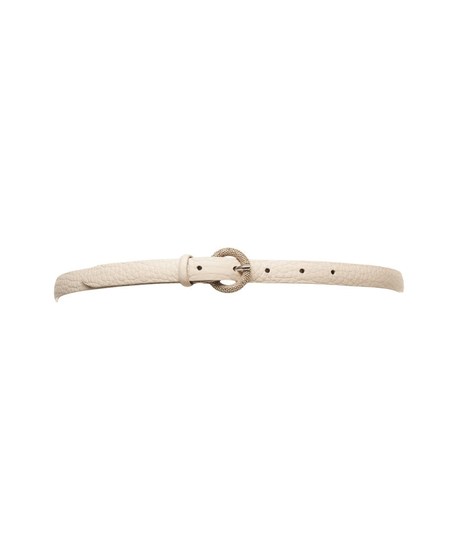 Orciani Hammered Leather Belt With Decorative Round Buckle