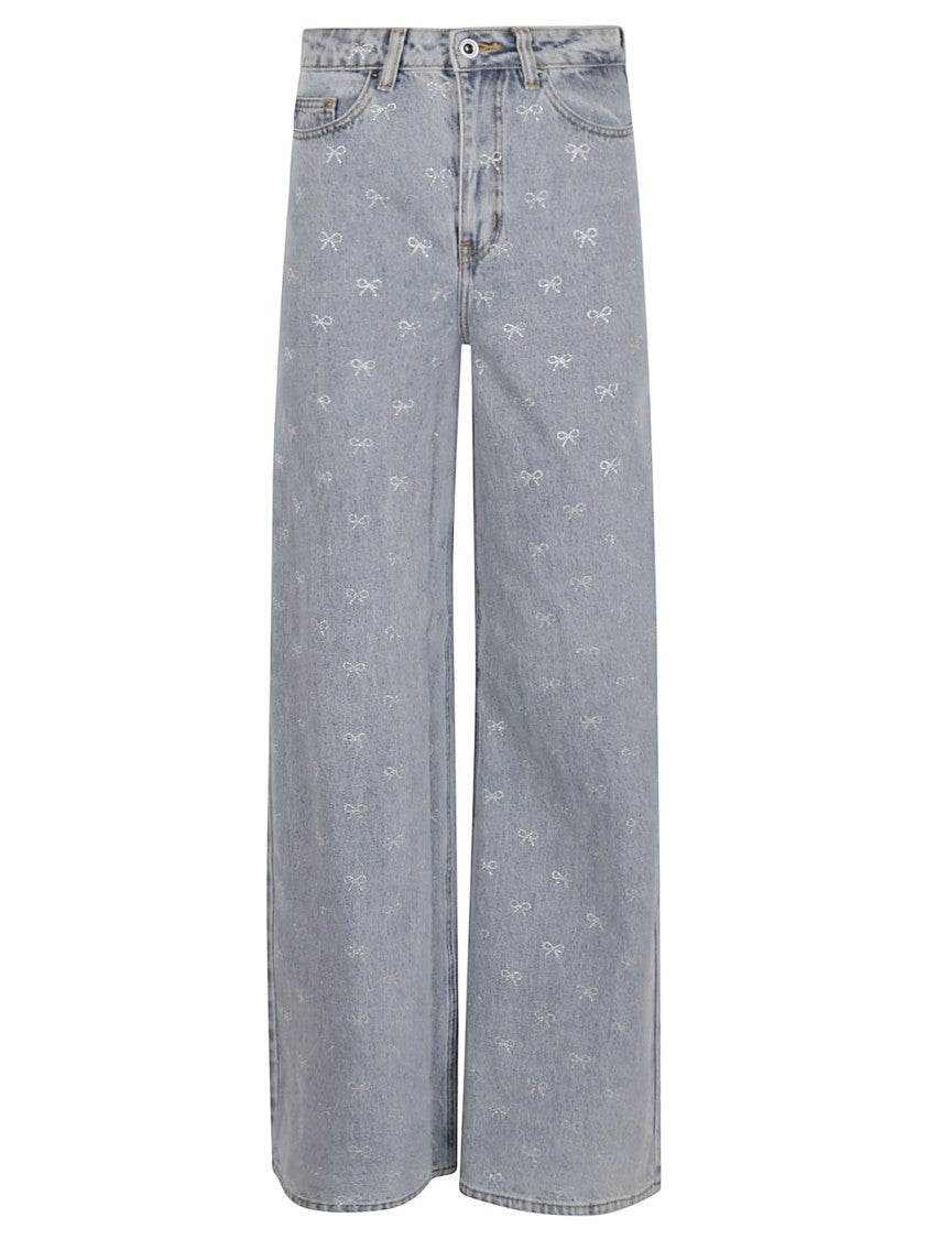 Self-Portrait Wide-Leg Denim Jeans