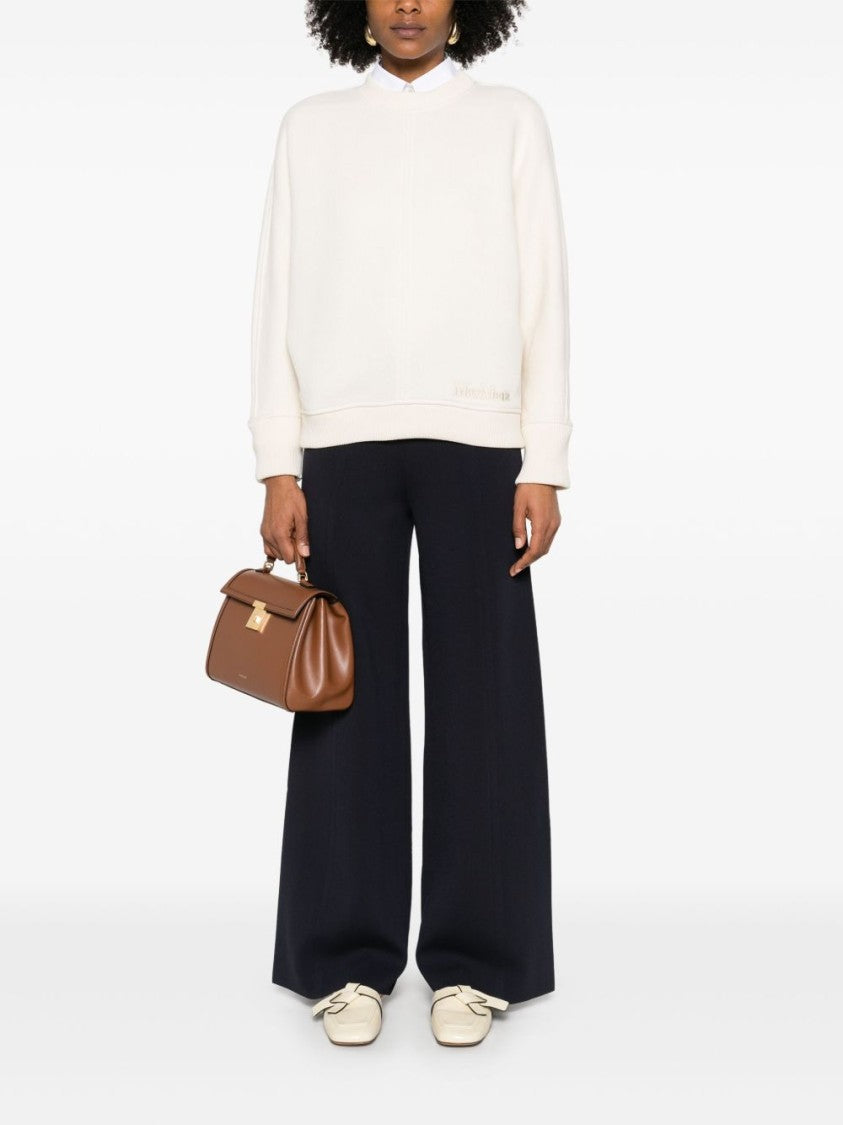 Max Mara Ribbed Neckline Sweatshirt With Embroidered Logo