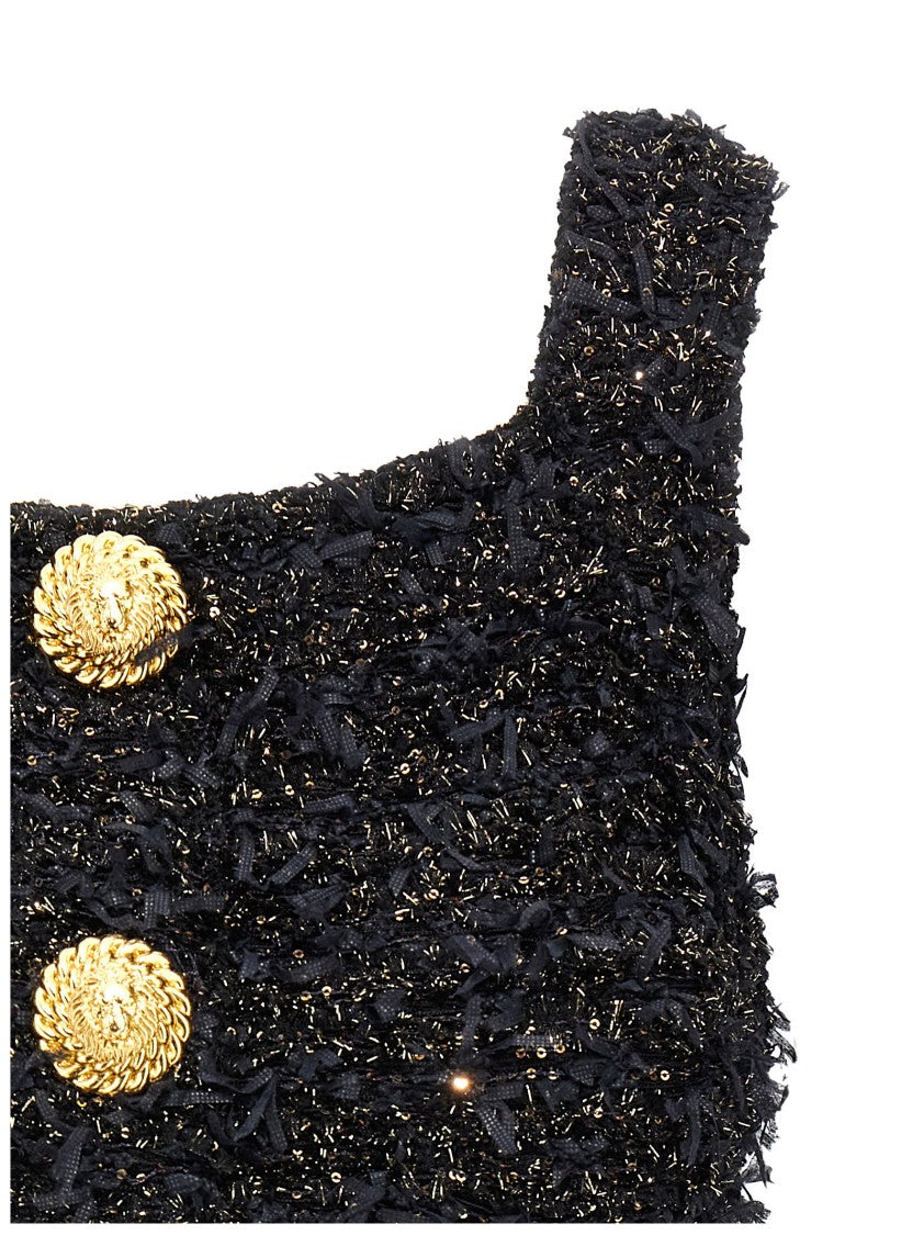 Balmain Lurex-Thread Tweed Crop Top With Fringed Detail