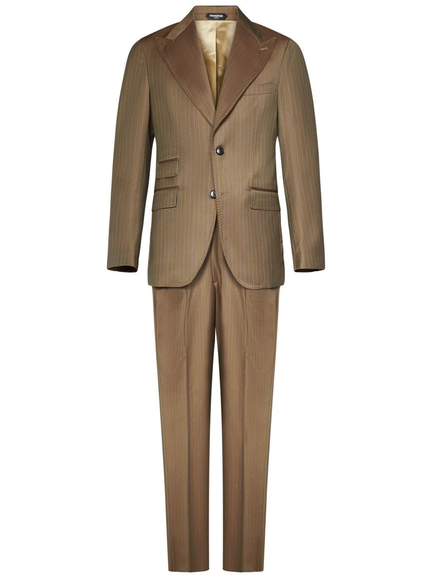 Franzese Collection Beige Pinstriped Suit With Tailored Jacket