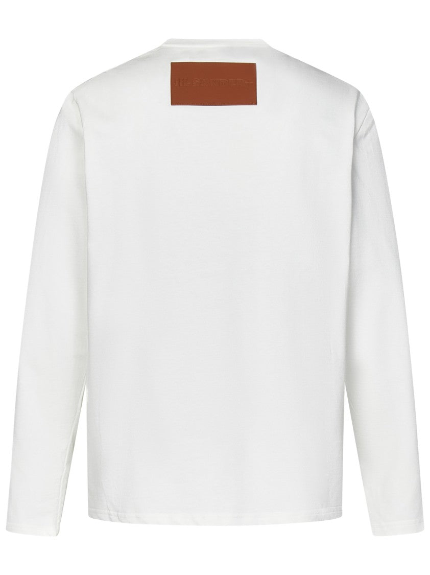 Jil Sander Long-Sleeved White Cotton Jersey With Leather Patch