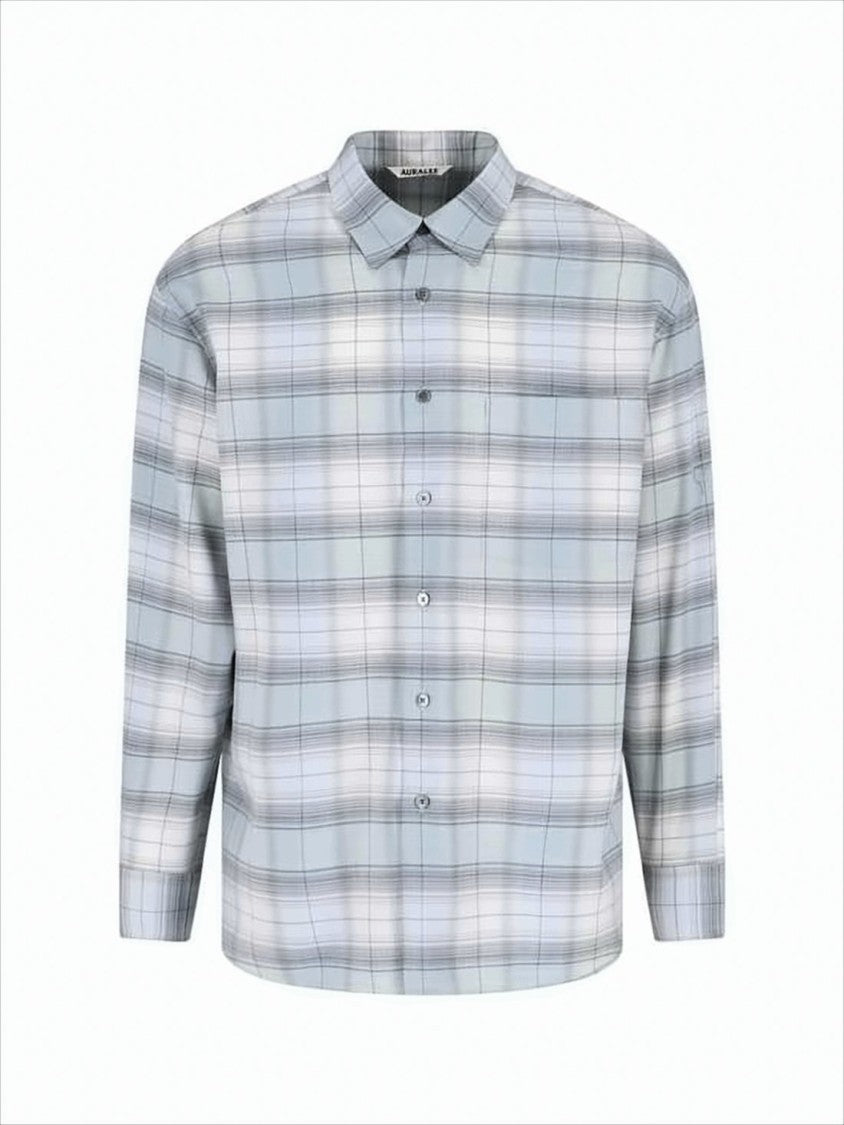 Auralee Plaid Wool Long-Sleeve Shirt