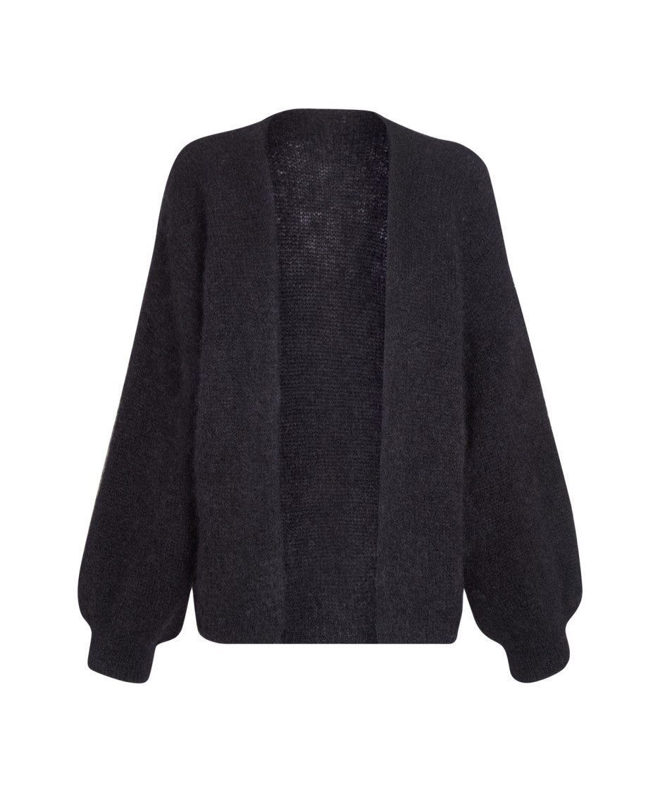 Americandreams Oversized Black Cardigan With Ribbed Cuffs And Open Front Design