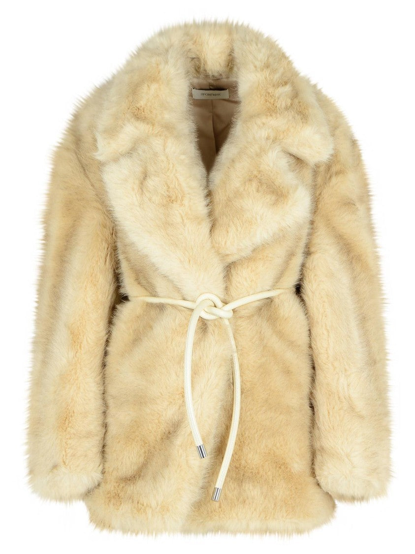Sportmax 'Rosaria' Beige Faux Fur Belted Jacket