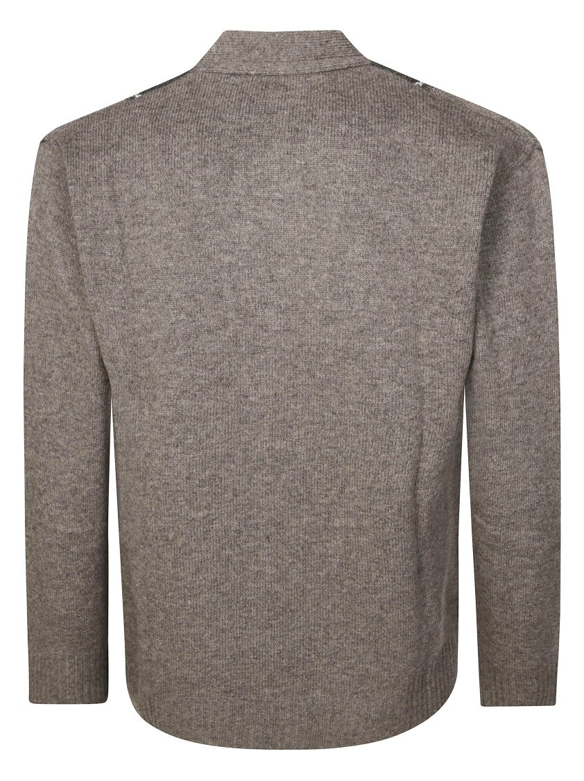 Paolo Pecora Argyle Pattern Cardigan In Muted Taupe