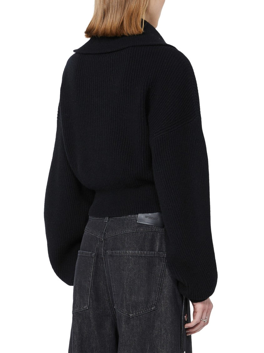 Max Mara Cropped Ribbed Knit Sweater With Zip Closure